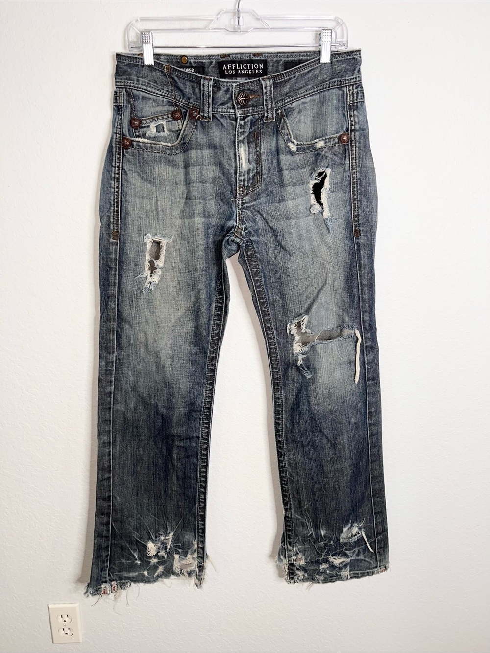 AFFLICTION Cooper Relaxed Boot Cut Jeans Mens Size 32 Flap Distressed Y2K A
